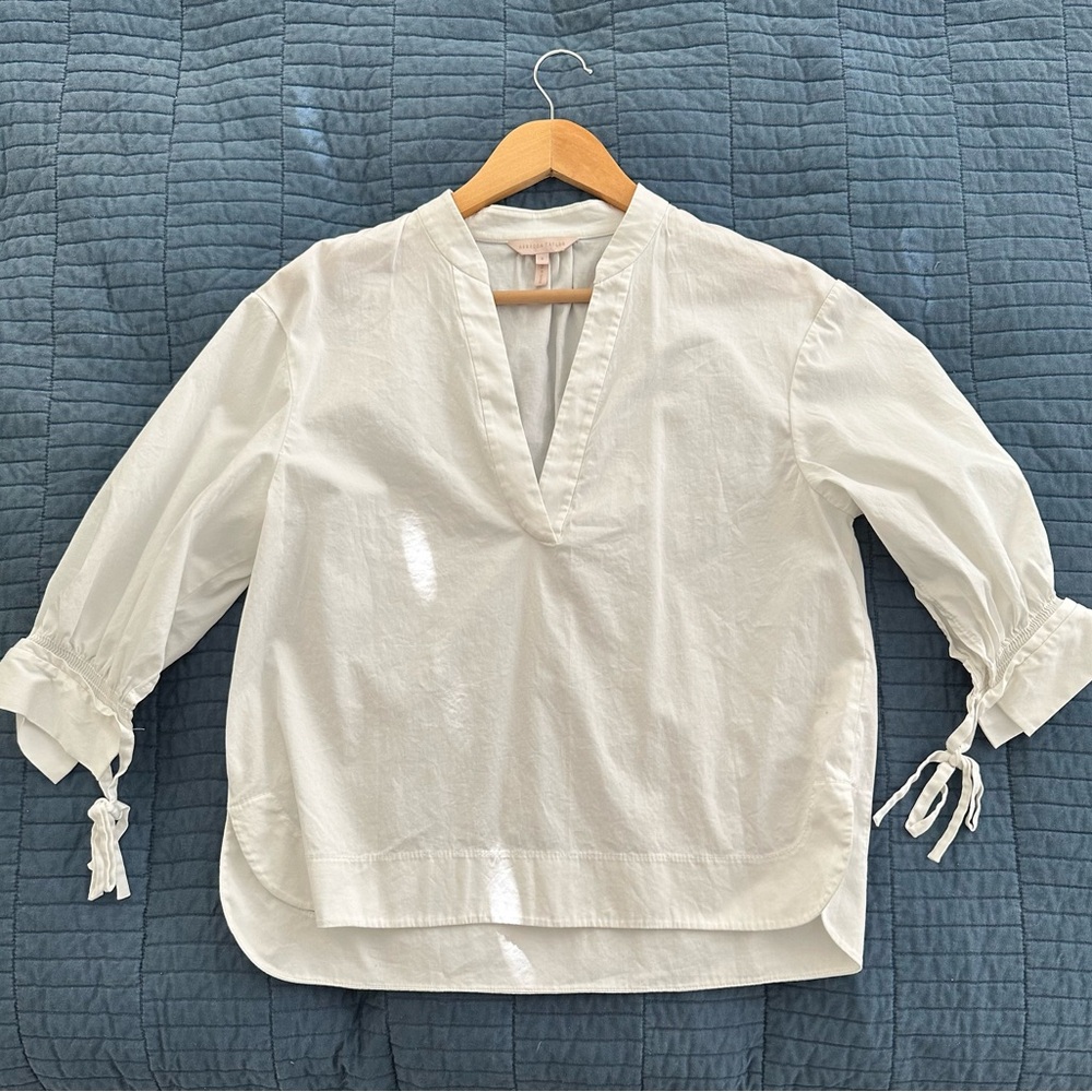 Rebecca Taylor. White shirt three quarter sleeves with tie. Size S